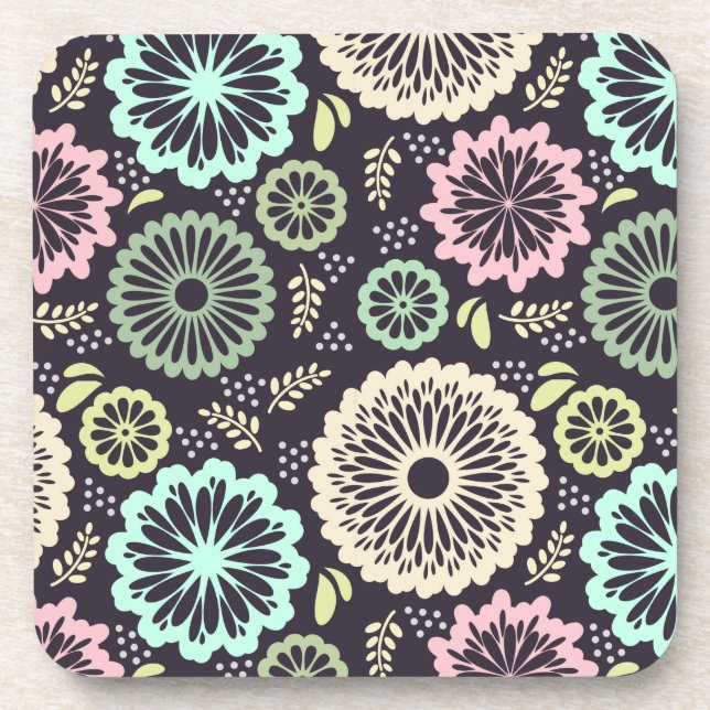 Posavasos Flor rosa pastel suave y verde azulada Botánica de (Frente)