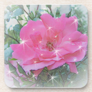 Posavasos Flor rosa rosa rosa rosa y estrellas