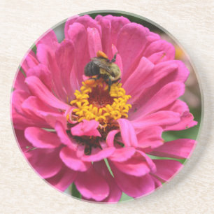 Posavasos Flor rosa y abeja de burbujas