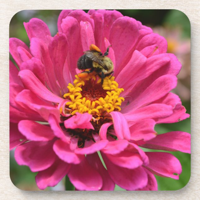 Posavasos Flor rosa y abeja de burbujas (Frente)