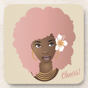 Posavasos Flor rosada de afro en el pelo, conjunto de castas