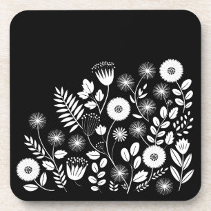 Posavasos Flor silvestre Black and White Boho