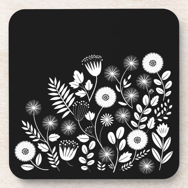 Posavasos Flor silvestre Black and White Boho (Frente)