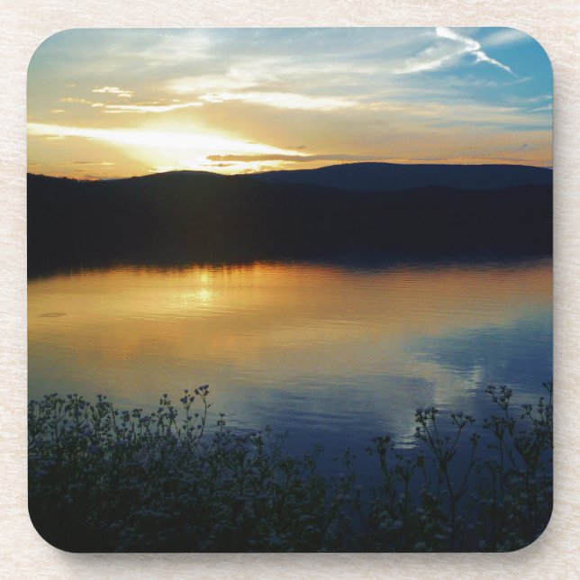 Posavasos Flor silvestre, puesta de sol azul (Frente)