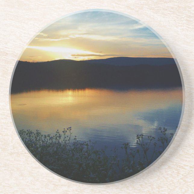 Posavasos Flor silvestre, puesta de sol azul (Frente)