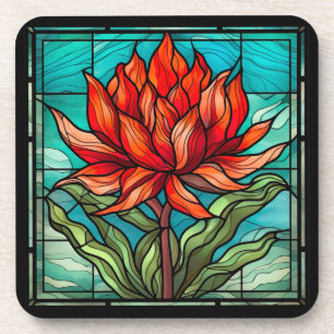Posavasos Flor silvestre roja en vidrio manchado