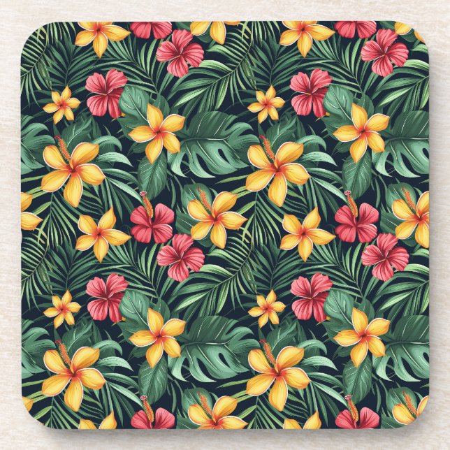 Posavasos Flor Tropical Hibiscus Seamless Pattern (Frente)