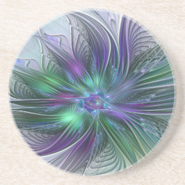 Posavasos Flor verde morada Moderna Resumen arte fractal