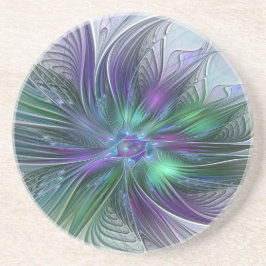 Posavasos Flor verde morada Moderna Resumen arte fractal