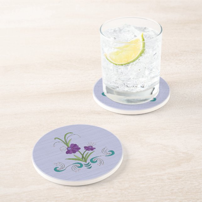 Posavasos Flor violeta juguetona con arena Verde azulada que (Lado)