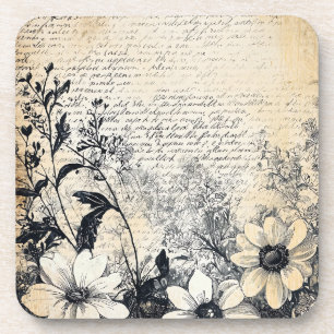 Posavasos Flor y caligrafía rusas - Papel marrón envejecido