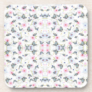 Posavasos flor y mariposa rosa y azul elegantes