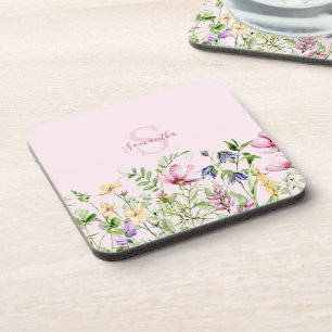 Posavasos Flora de flores silvestres rosadas personalizadas