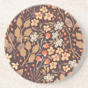 Posavasos Flora de Otoño: Patrón vintage sin foco