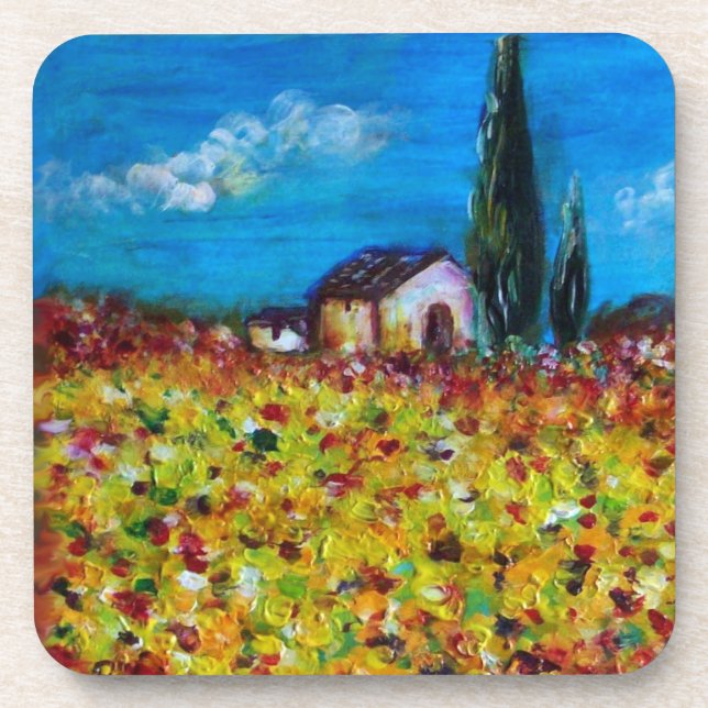 Posavasos FLORA EN TOSCANA/ Campos de flores, amapolas (Frente)