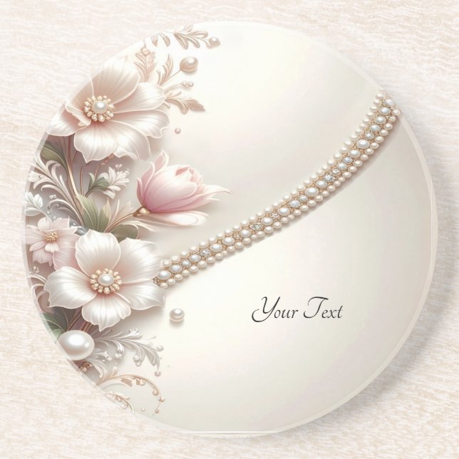 Posavasos Floral and Pearl Embellishments Sandstone Coaster (Frente)