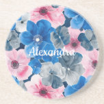 Posavasos Floral azul rosa de moda<br><div class="desc">Floral azul rosa de moda</div>