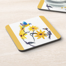Posavasos Floral Bird Art Yellow Sunflowers