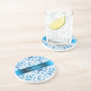 Posavasos Floral blanca azul