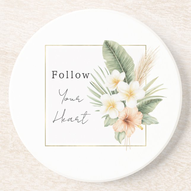 Posavasos Floral Blanco Melocotón Tropical   (Frente)