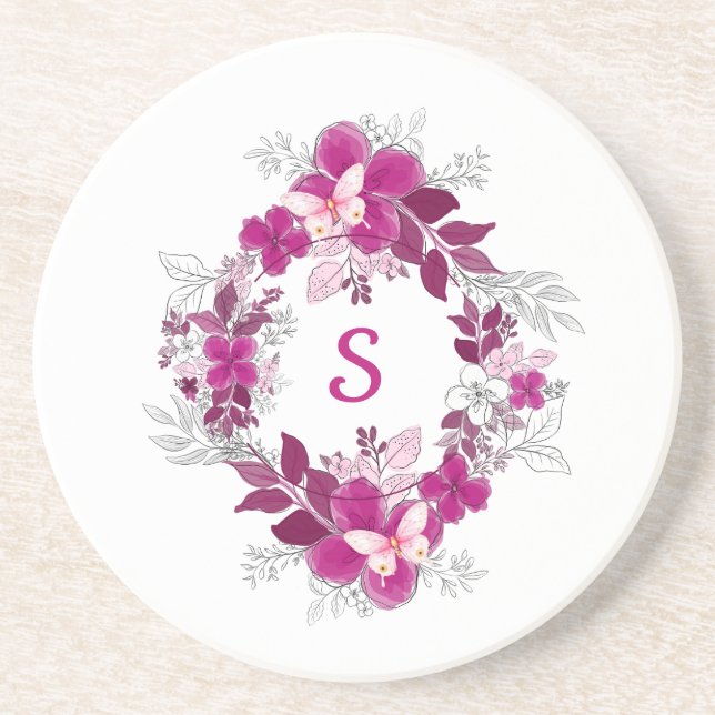 Posavasos Floral Butterfly Sandstone Coaster (Frente)