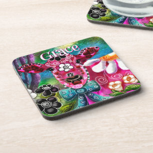 Posavasos Floral Caprichoso Vaca Rosa Teal Negro Personaliza