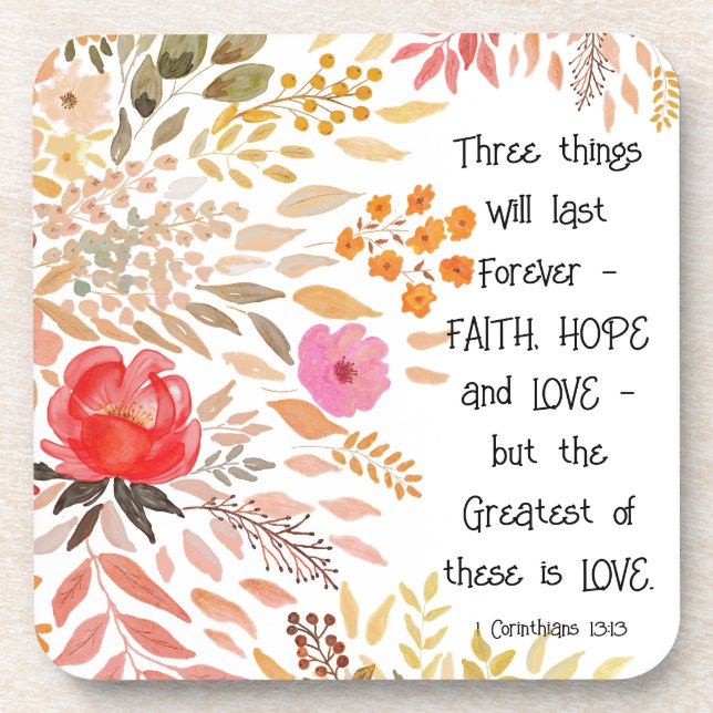 Posavasos Floral de acuarela dorada Naranja "Faith Hope Love (Frente)