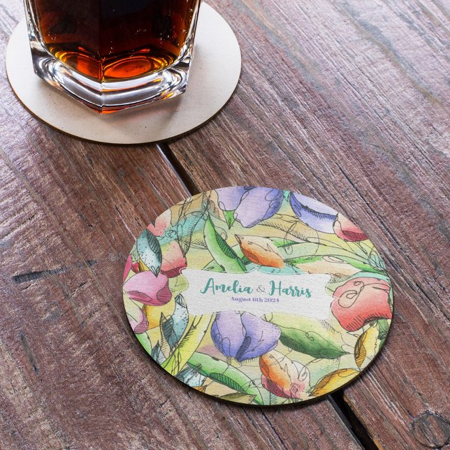 Posavasos Floral de acuarela personalizada (Subido por el creador)