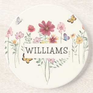 Posavasos Floral de apellido personalizado