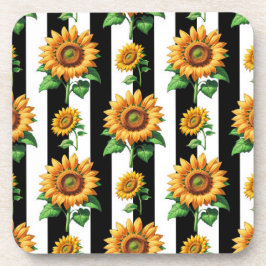 Posavasos Floral de girasol franjas blancas negras