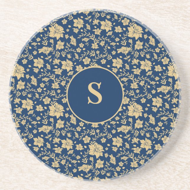 Posavasos Floral de la marina de oro personalizada (Frente)
