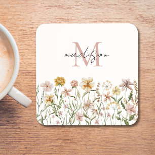 Posavasos Floral de prado de flores silvestres con acuarela 