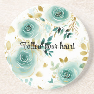 Posavasos Floral de Rosa de oro blanco verde suave