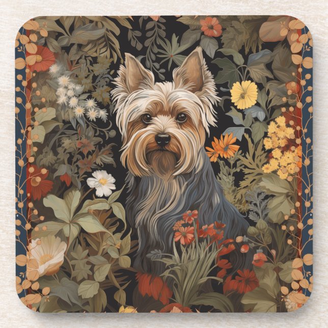 Posavasos Floral de seda o Yorkshire Terrier (Frente)