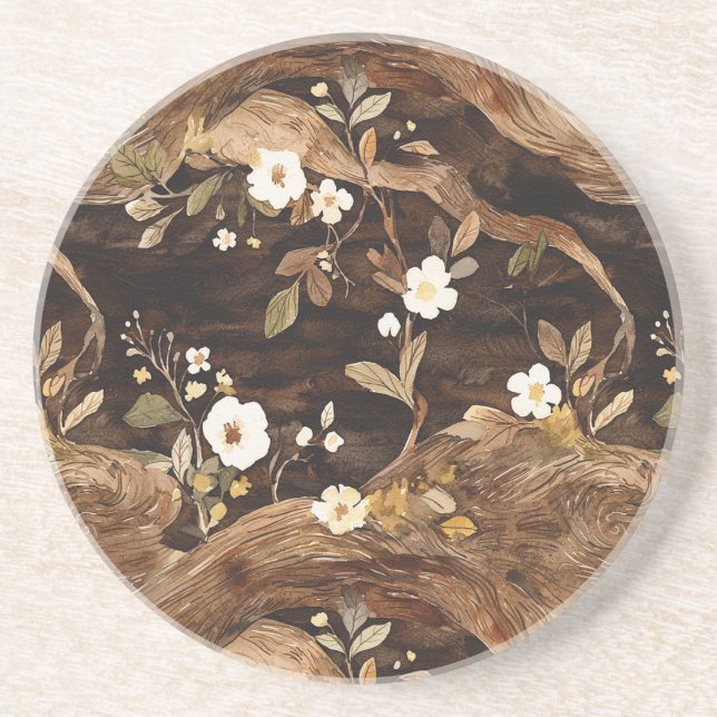 Posavasos Floral del Árbol Marrón (Frente)