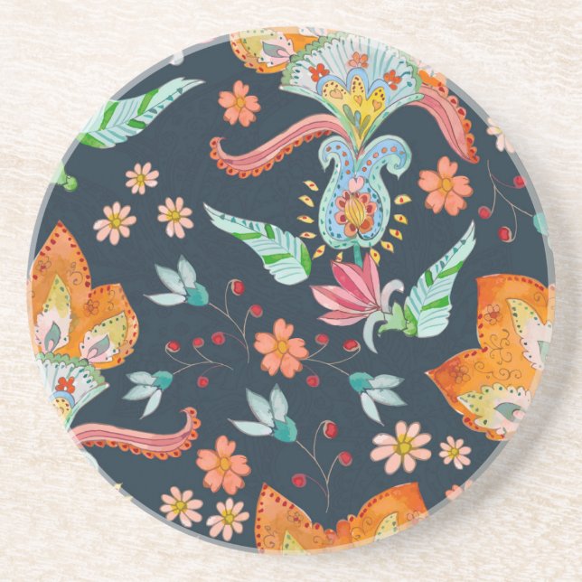 Posavasos Floral Delight: Textura de flores acuáticas (Frente)