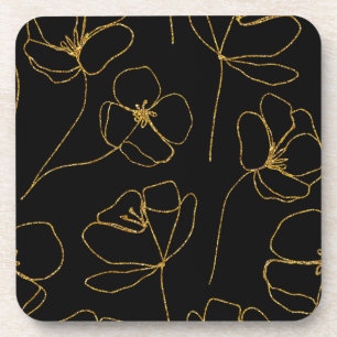 Posavasos Floral elegante de color negro y oro