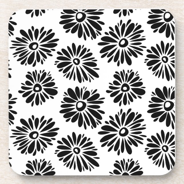 Posavasos Floral Funky negra y blanca (Frente)