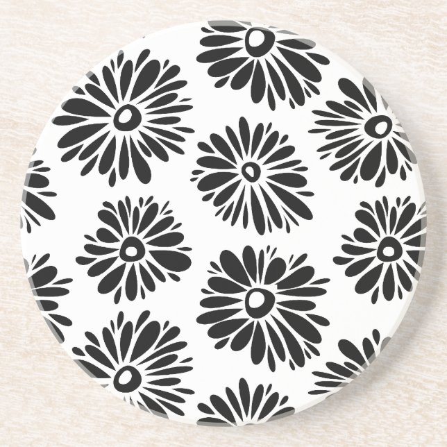 Posavasos Floral Funky negra y blanca (Frente)