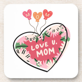 Posavasos floral Heart "Love U. Mom" coaster