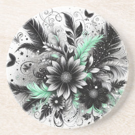 Posavasos Floral negra y verde