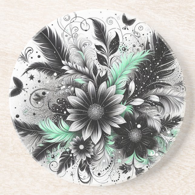 Posavasos Floral negra y verde (Frente)