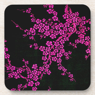 Posavasos Floral oriental cerezo en flor japonés rosa negro