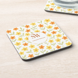 Posavasos Floral personalizada con flores Naranjas y amarill