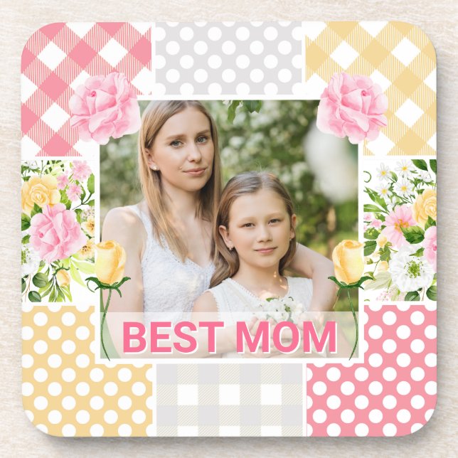 Posavasos Floral & Plaid Photo Frame Mother's Day (Frente)