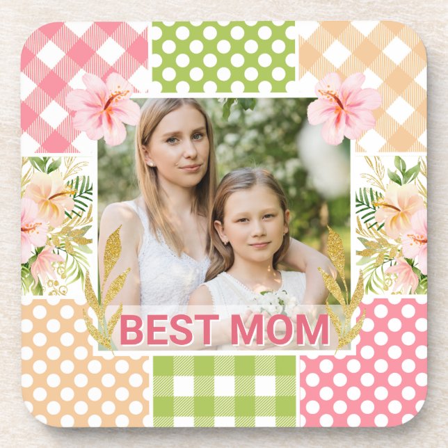 Posavasos Floral & Plaid Photo Frame Mother's Day (Frente)