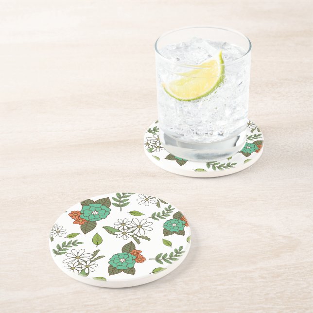 Posavasos Floral Retro Blanco y Verde (Lado)