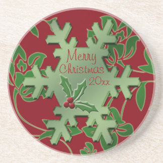 Posavasos Floral roja festiva y montaña de copos de nieve ve