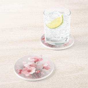 Posavasos Floral Rosa, Blanco y Gris