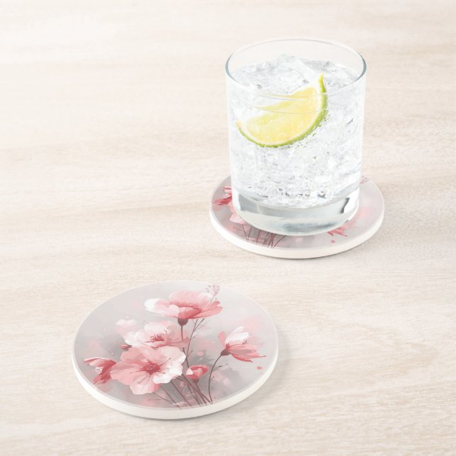 Posavasos Floral Rosa, Blanco y Gris (Lado)